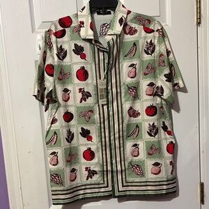 Murano Green and Red Patterned Men's Shirt From the Garden collection sz L. NWT